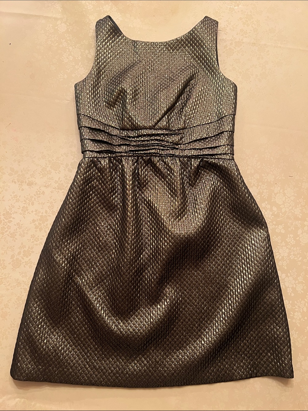 Textured Metallic Sleeveless Fit-and-Flare Dress - Black